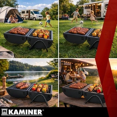Barbecue a carbone-carbonella con coperchio, 2 griglie, termometro, camino portatile, XXL