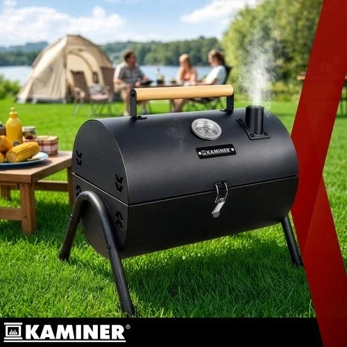 Barbecue a carbone-carbonella con coperchio, 2 griglie, termometro, camino portatile, XXL