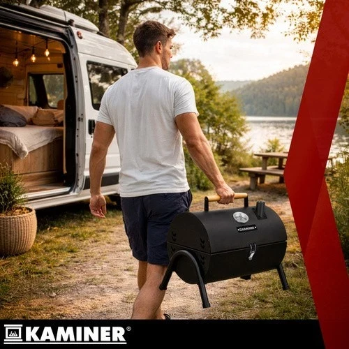Barbecue a carbone-carbonella con coperchio, 2 griglie, termometro, camino portatile, XXL