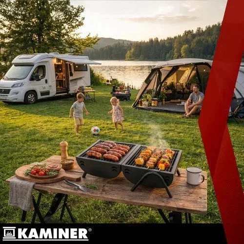 Barbecue a carbone-carbonella con coperchio, 2 griglie, termometro, camino portatile, XXL