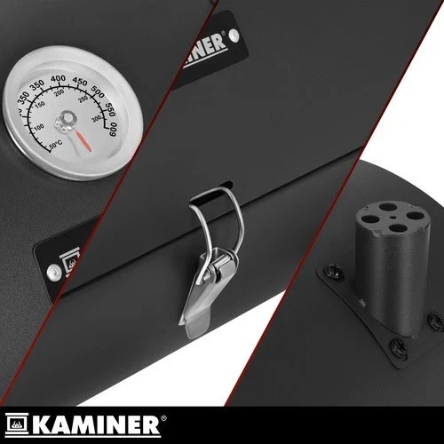 Barbecue a carbone-carbonella con coperchio, 2 griglie, termometro, camino portatile, XXL