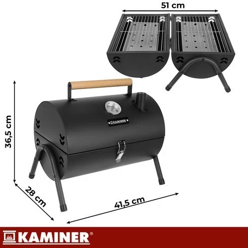 Barbecue a carbone-carbonella con coperchio, 2 griglie, termometro, camino portatile, XXL