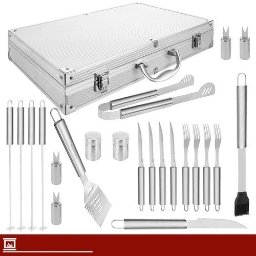 Set per barbecue, accessori, utensili per grigliare, posate per grigliare, con Valigetta