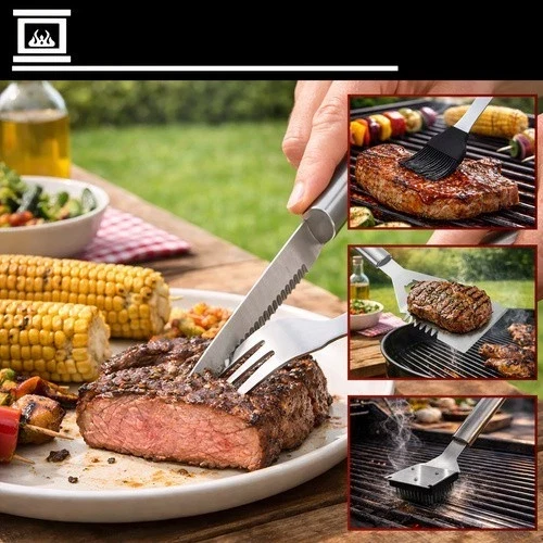 Set per barbecue, accessori, utensili per grigliare, posate per grigliare, con Valigetta