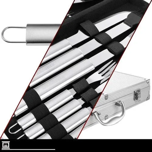 Set per barbecue, accessori, utensili per grigliare, posate per grigliare, con Valigetta