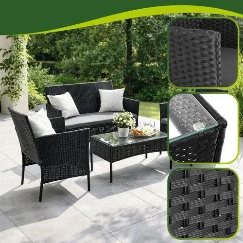 Mobili da giardino in technorattan - set di 2 sedie, divano, tavolo con vetro e cuscini