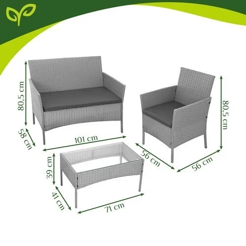 Mobili da giardino in technorattan - set di 2 sedie, divano, tavolo con vetro e cuscini