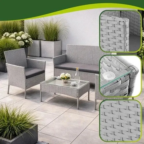Mobili da giardino in technorattan - set di 2 sedie, divano, tavolo con vetro e cuscini
