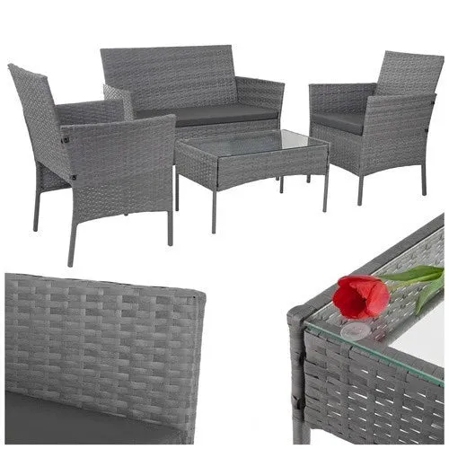 Mobili da giardino in technorattan - set di 2 sedie, divano, tavolo con vetro e cuscini