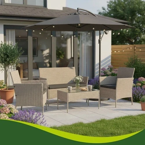 Mobili da giardino in technorattan - set di 2 sedie, divano, tavolo con vetro e cuscini