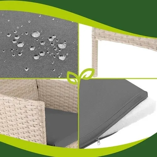 Mobili da giardino in technorattan - set di 2 sedie, divano, tavolo con vetro e cuscini
