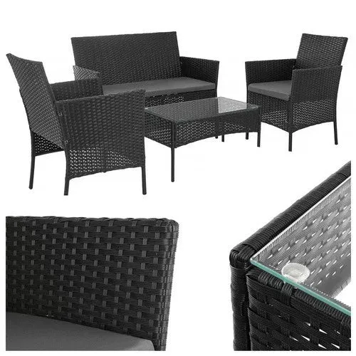 Mobili da giardino in technorattan - set di 2 sedie, divano, tavolo con vetro e cuscini