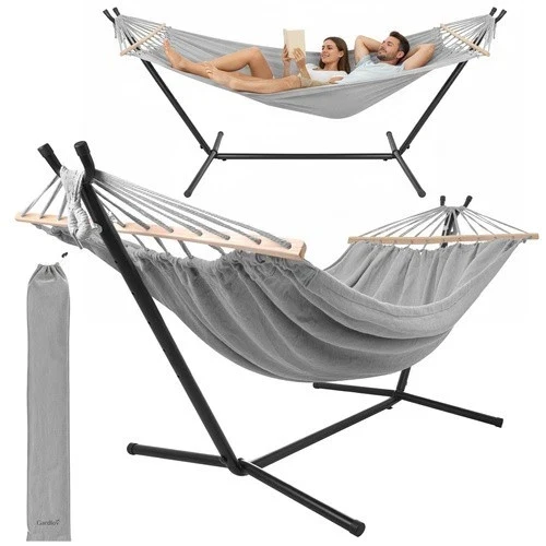 Amaca da giardino doppia XXL su telaio 200x150 cm 250 kg con barre distanziatrici