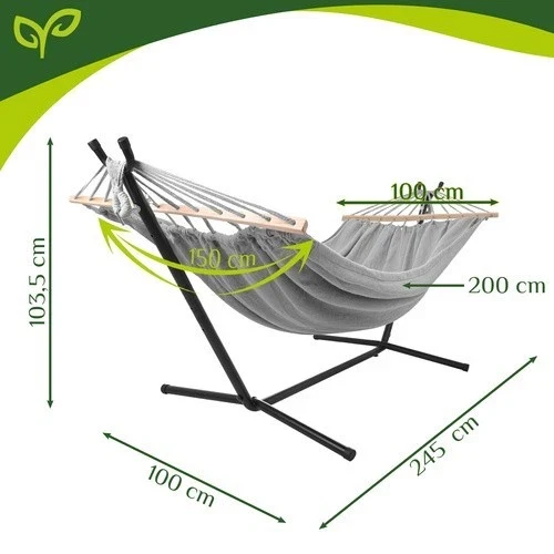 Amaca da giardino doppia XXL su telaio 200x150 cm 250 kg con barre distanziatrici