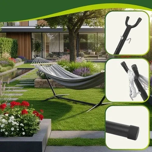 Amaca da giardino doppia XXL su telaio 200x150 cm 250 kg con barre distanziatrici