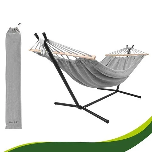 Amaca da giardino doppia XXL su telaio 200x150 cm 250 kg con barre distanziatrici