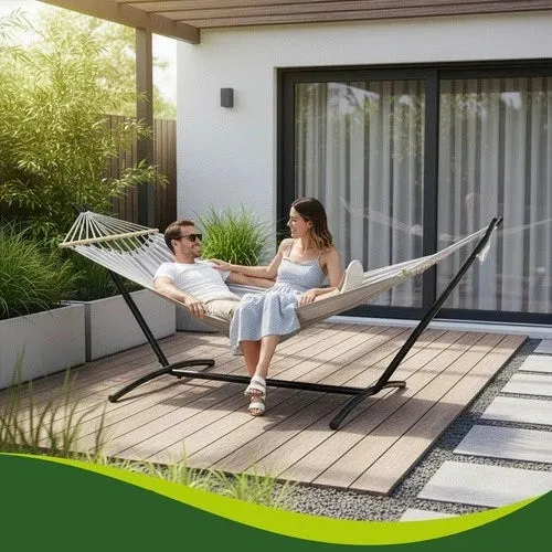 Amaca da giardino doppia XXL su telaio 200x150 cm 250 kg con barre distanziatrici