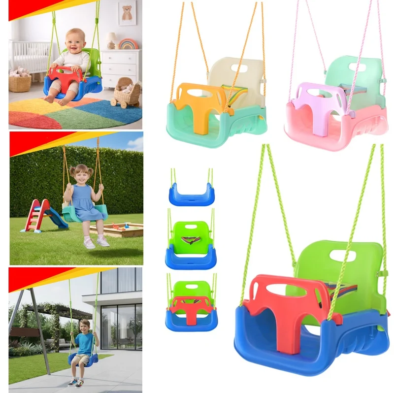 Altalena per bambini 3 in 1, colorata, con corde, per casa e giardino