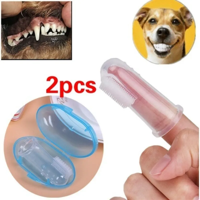 2 Pcs Soft Silicone Pet Finger Toothbrush Teddy Dog Brush Cleaning Bad Breath Teeth Care Dog Cat Oral Cleaning Stuff