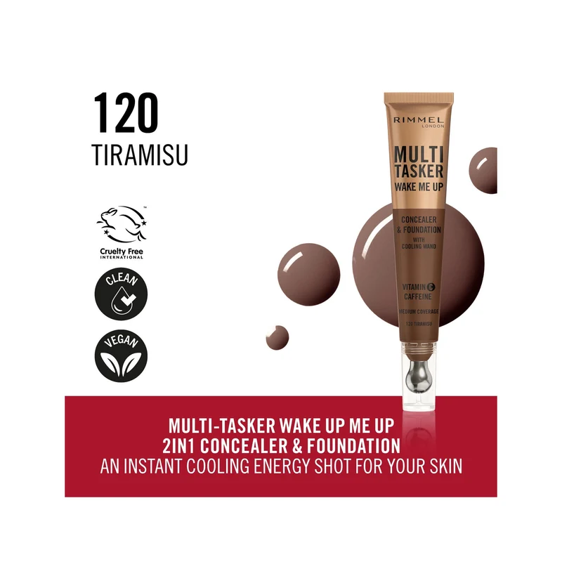 Rimmel Multi-tasker Wake Me Up Correttore & Fondotinta Formula Vegana 120 Tiramisu 20ml