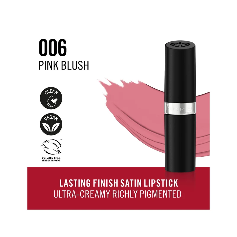 Rimmel Lasting Finish Rossetto Satinato Idratante Formula Vegana 4g 006 Pink Blush