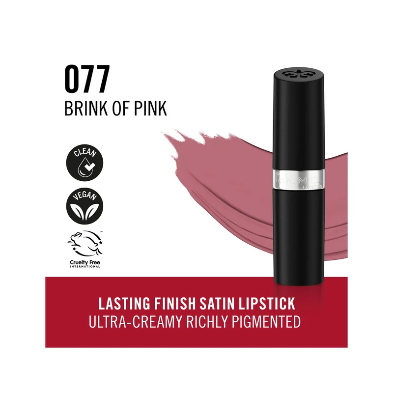 Rimmel Lasting Finish Rossetto Satinato Idratante Formula Vegana 4g 077 Brink Of Pink