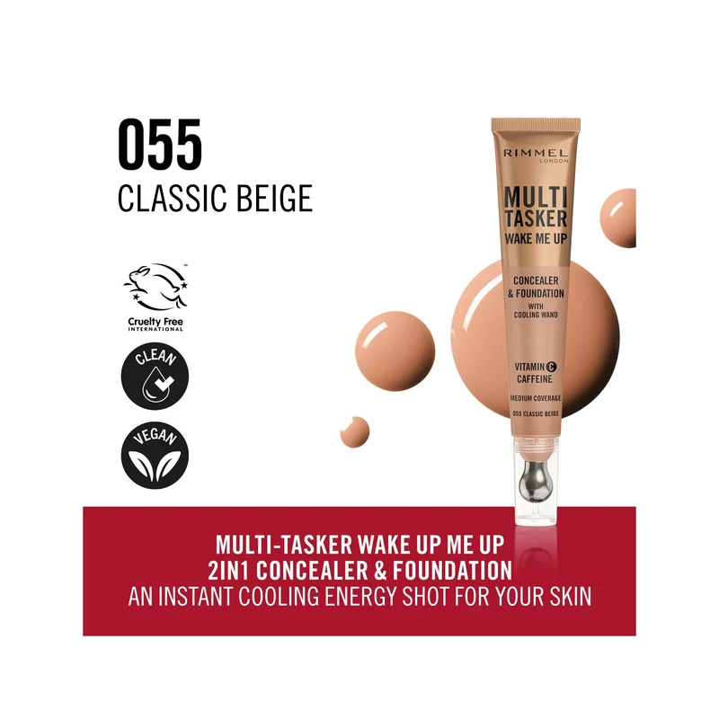 Rimmel Multi-tasker Wake Me Up Correttore & Fondotinta Formula Vegana 055 Classic Beige 20ml