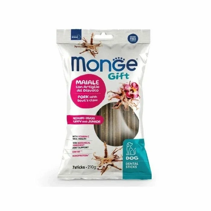 Monge Dental Sticks Maiale Con Artiglio Del Diavolo Per Cani Puppy/Junior Medium/Maxi 210g