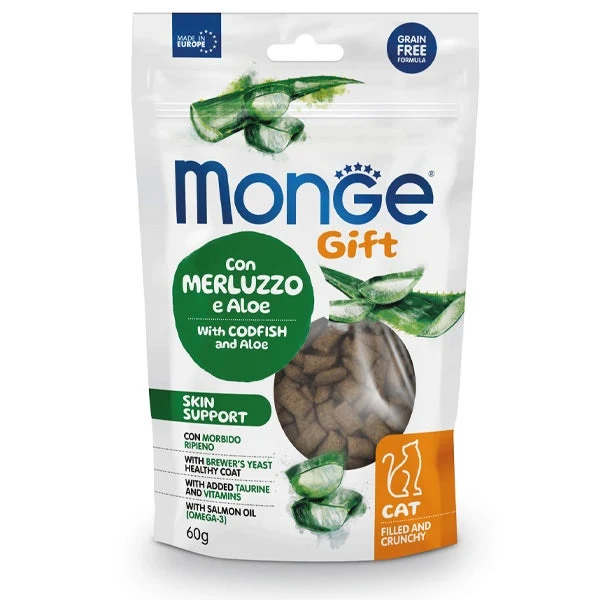 Monge Filled And Crunchy Skin Support Snack Per Gatti Merluzzo E Aloe 60g