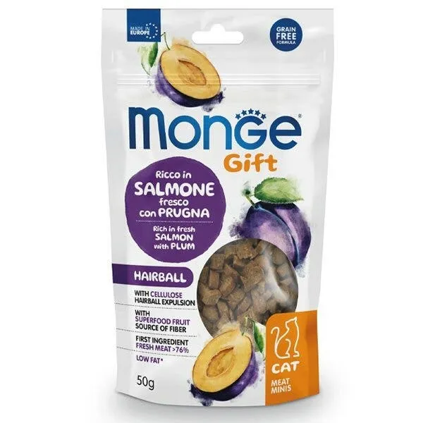 Monge Meat Minis Hairball Snacks Per Gatti Salmone Fresco Con Prugna 50g