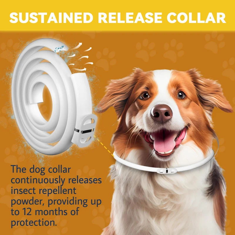 Collare Antiparassitario per Cani, 12 Mesi Protezione Regolabile Collare Antipulci Cane, Collare Antipulci per Cani con Oli Essenziali 100% Naturali Regolabile per Tutte le Taglie
