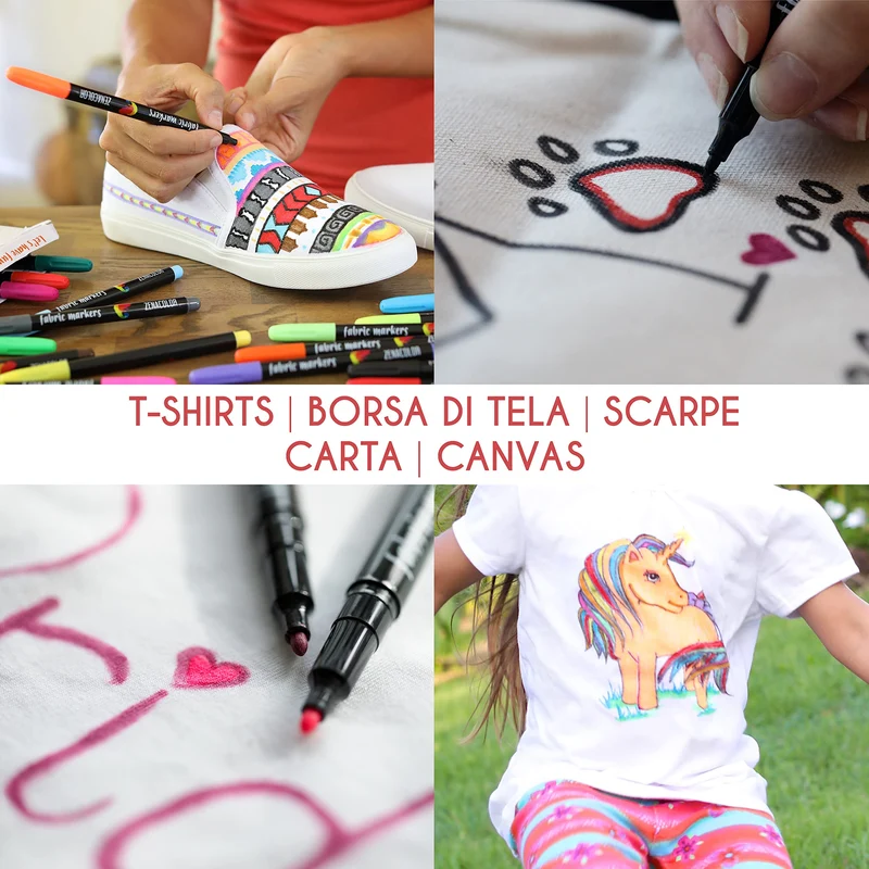 20 Pennarelli per Tessuti e Stoffa - Colori Atossici, Indelebili e Permanenti a Punta Fine - Ideali per Magliette, Borse in Stoffa e altri Tessuti - Per Bambini e Adulti