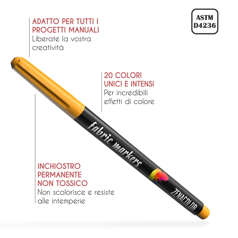 20 Pennarelli per Tessuti e Stoffa - Colori Atossici, Indelebili e Permanenti a Punta Fine - Ideali per Magliette, Borse in Stoffa e altri Tessuti - Per Bambini e Adulti
