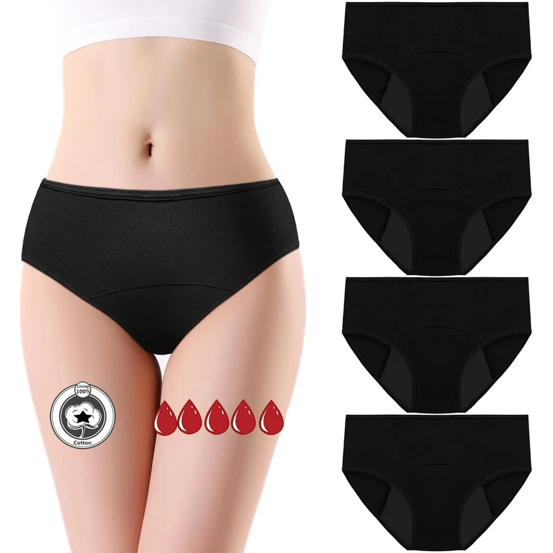4 Pezzi Mutandine Mestruali, Mutandine Assorbenti a Prova di Perdite, Cotone Slip Ciclo Protettive Periodico per Donna, Assorbenti e Riutilizzabili, Anti Perdite Lavabili(M)