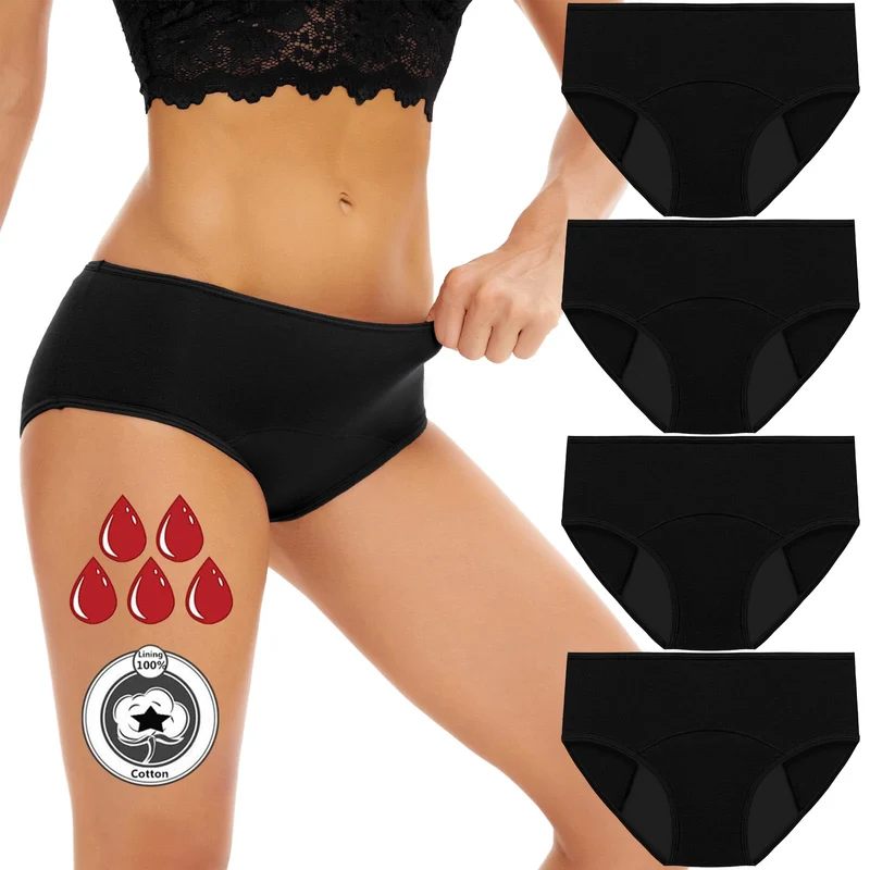 4 Pezzi Mutandine Mestruali, Mutandine Assorbenti a Prova di Perdite, Cotone Slip Ciclo Protettive Periodico per Donna, Assorbenti e Riutilizzabili, Anti Perdite Lavabili(M)