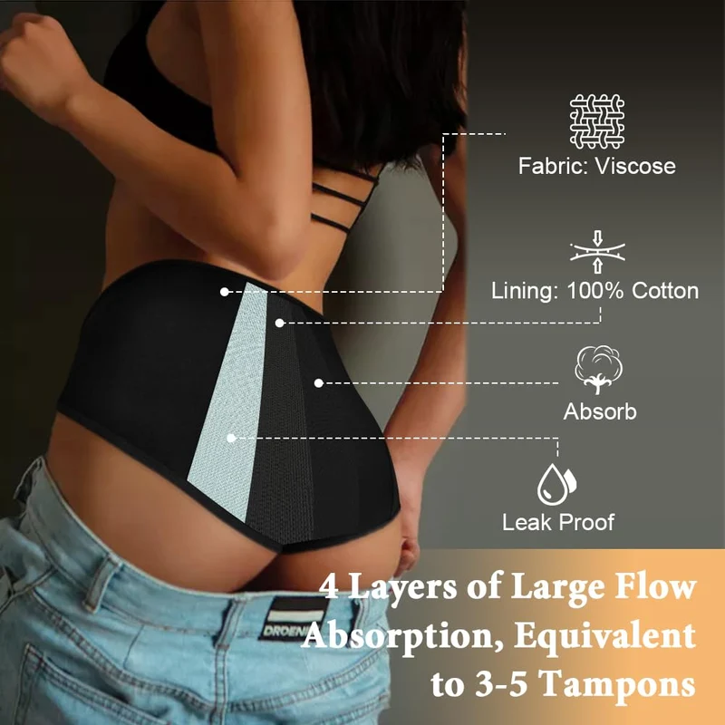 4 Pezzi Mutandine Mestruali, Mutandine Assorbenti a Prova di Perdite, Cotone Slip Ciclo Protettive Periodico per Donna, Assorbenti e Riutilizzabili, Anti Perdite Lavabili(M)