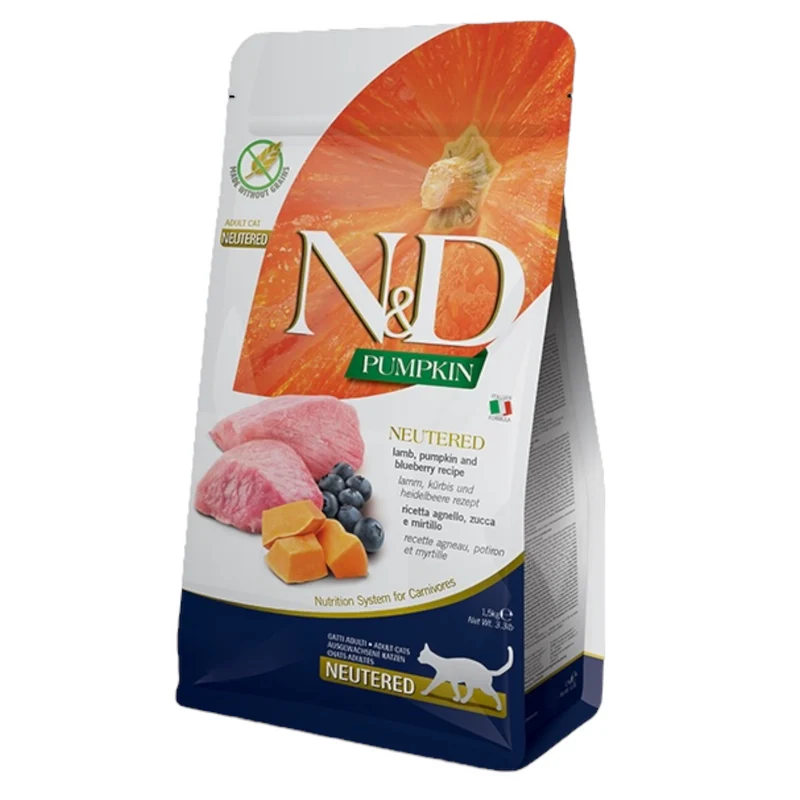 FARMINA N&D Gatto Pumpkin GF Neutered - Agnello, Zucca e Mirtillo 300Gr