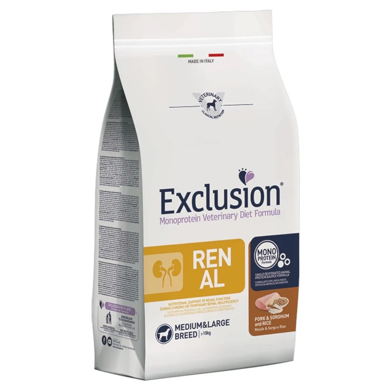 EXCLUSION Cane Renal Medium&Large Maiale, Sorgo e Riso 12Kg
