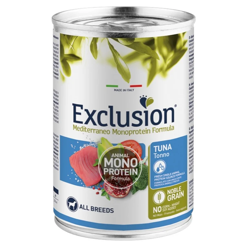 EXCLUSION Cane Mediterraneo Monoproteico All Breeds Tonno 24x400gr