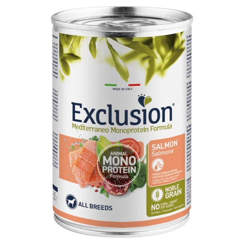 EXCLUSION Cane Mediterraneo Monoproteico All Breeds Salmone 24x400gr