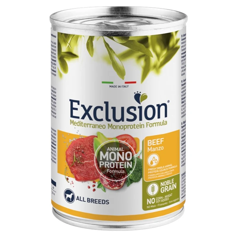 EXCLUSION Cane Mediterraneo Monoproteico All Breeds Manzo 24x400gr