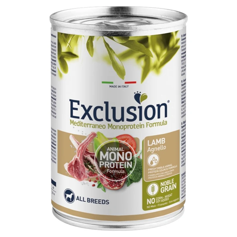 EXCLUSION Cane Mediterraneo Monoproteico All Breeds Agnello 24x400gr