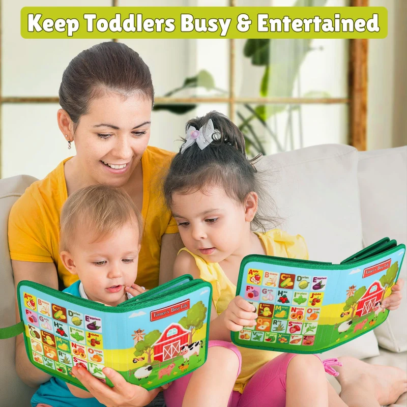 Quanquer Busy Book per Bambini Piccoli Farm Busy Board Giocattolo Montessori per Bambini di 1 2 3 Anni Attività di Apprendimento Prescolare, Giocattoli da Viaggio per Bambini Piccoli（Versione inglese）