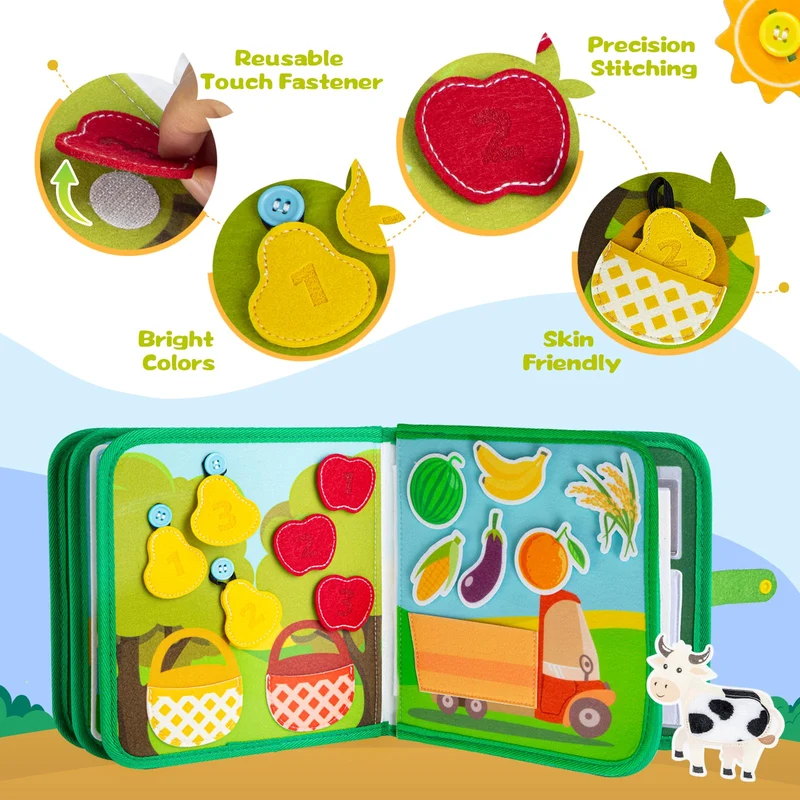 Quanquer Busy Book per Bambini Piccoli Farm Busy Board Giocattolo Montessori per Bambini di 1 2 3 Anni Attività di Apprendimento Prescolare, Giocattoli da Viaggio per Bambini Piccoli（Versione inglese）