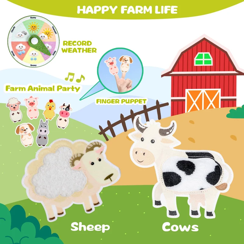 Quanquer Busy Book per Bambini Piccoli Farm Busy Board Giocattolo Montessori per Bambini di 1 2 3 Anni Attività di Apprendimento Prescolare, Giocattoli da Viaggio per Bambini Piccoli（Versione inglese）