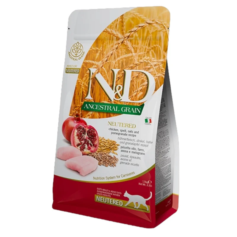 FARMINA N&D Gatto Ancestral Neutered - Pollo, Farro, Avena e Melograno 300gr