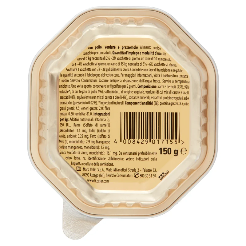 Cesar Ricette di Campagna Pollo, Verdure e Prezzemolo 150 g – Per Cani Adulti