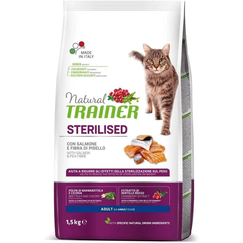Natural Trainer Sterilised Salmone 1,5kg - Gatti Adulti Sterilizzati