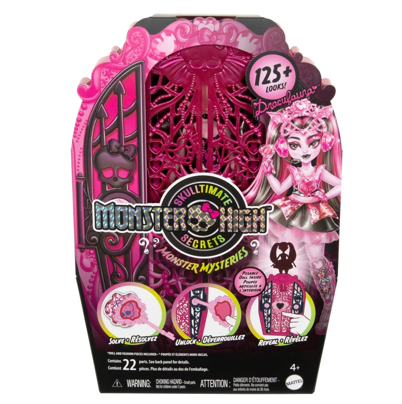 Monster High Segreti da Brivido - Draculaura Misteri Mostruosi, Set con Bambola e Guardaroba, 19 Accessori e Capi d'Abbigliamento a Sorpresa Inclusi, Giocattolo per Bambini, 4+ Anni, HXH84