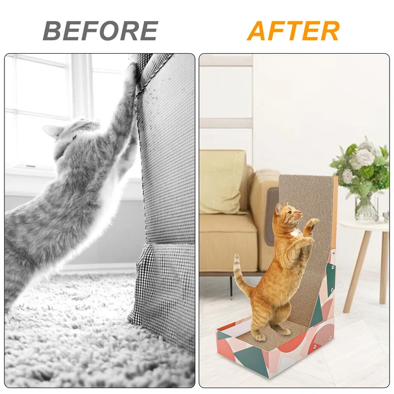 Tiragraffi per Gatti, Adulti Cat Multi-Scratch Cardboard Scratching Post, per Gatti a Forma di L Graffiatoio Gatto Scratching Board, Cartone Colonna Tira Graffi, per Pareti e Angoli